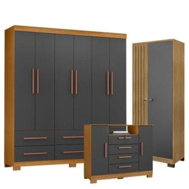 Imagem de Guarda Roupa Casal New Kansas Com Cômoda Madri E Armário Multiuso Vers