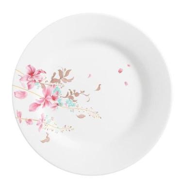 Imagem de Prato Raso De Vidro Branco Flowers Bord 25,5cm Em Casa Tem