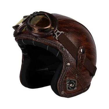 Imagem de Capacete Retrô Vintage De Couro PU Aberto 3/4 Para Motocicleta Chopper
