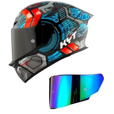 Imagem de Capacete KYT TT Revo Synchrotron Preto e Azul Mais Viseira Camaleão-Masculino