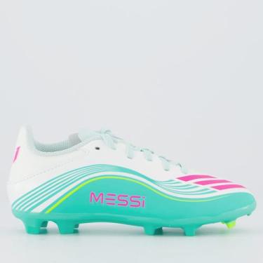 Imagem de Chuteira Adidas F50 Messi League FG MG Campo Juvenil Branca e Verde, 3