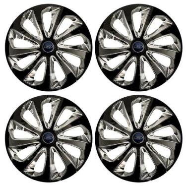 Imagem de Jogo de calotas esportivas velox 14 black chrome + emblema alumínio fo