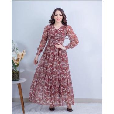 Imagem de Vestido Evangélico Longo Feminino Manga Longa Social Delicado - Univer
