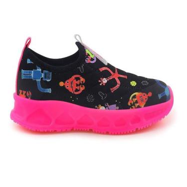 Imagem de Tênis Menina Infantil LED Confortável Novopé + Brinquedo, preto/pink, 