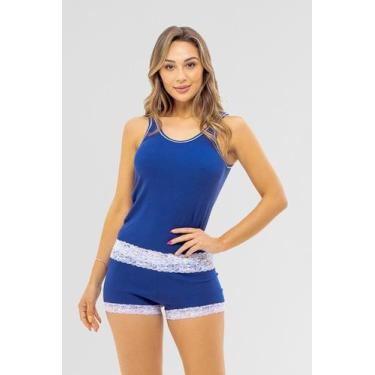 Imagem de Pijama Feminino Canelado Sara - Praqnome, Azul marinho, 3G