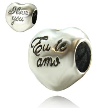 Imagem de Berloque Coração I Love You Eu te Amo Prata Legitima 925 - Lojas La&Ny