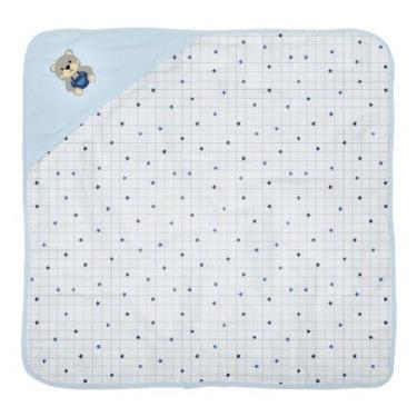 Imagem de Toalha Banho Bebê Plush Forro Fralda 100% Algodão Azul Urso - Inconfra
