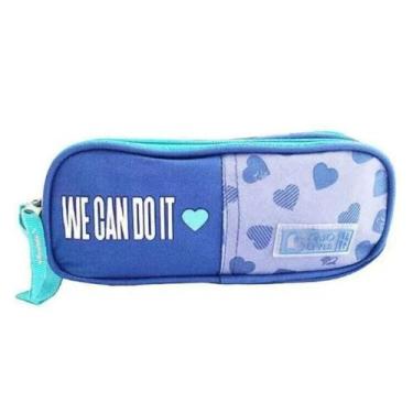 Imagem de Estojo Escolar Duplo Feminino Clio MF3080 We Can Do It, Azul