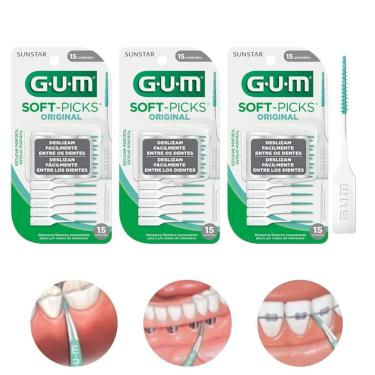 Imagem de Kit Palito Interdental para Higiene Bucal Gum Soft Picks com Estojo Portátil Branco 45 Unidades
