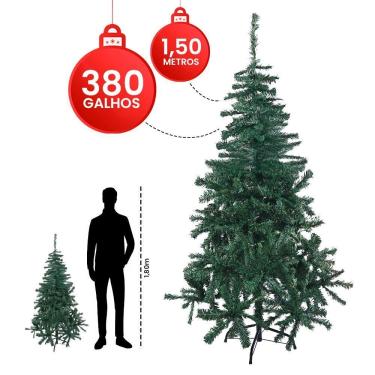 Imagem de Árvore de Natal Luxo 1,50m 380 Galhos Base em Ferro Pvc Montagem Encaixe Simples Decoração Residencial