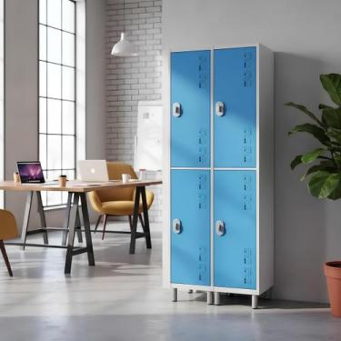 Imagem de Armário aço 4 portas grandes empresa para guardar uniformes - W3, Azul