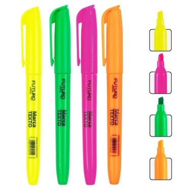 Imagem de Kit 4 Unidades Varias Cores Marca Texto Ponta Chanfrada Para Marcações
