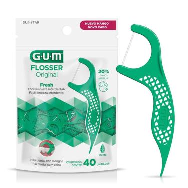 Imagem de Fio Dental com Haste Flosser Original 2730 Gum Individual Tipo Forquilha Verde Resistente 40 Unidades
