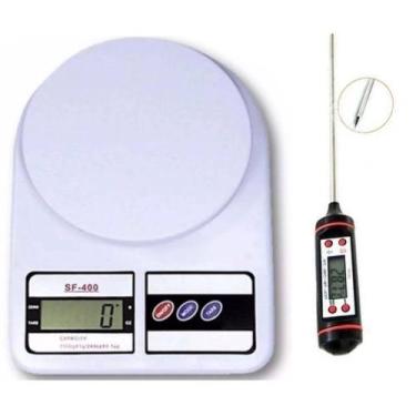 Imagem de Balança Digital de Cozinha Precisão 10kg Alimentos + Termômetro Digita