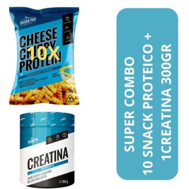 Imagem de Kit 10 snack proteico salgadinh + creatina 300g requeijão - SHARK PRO