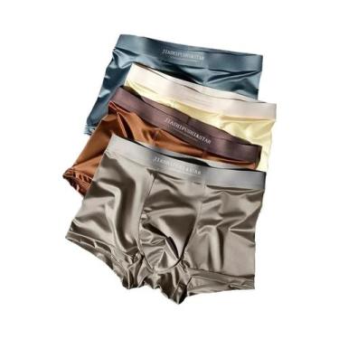 Imagem de Cuecas Boxer Masculinas De Luxo Para O Verão, Tipo Cetim, 4 Peças, Res