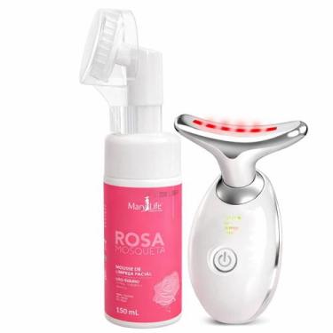 Imagem de Kit Spa Facial Mousse Limpeza Rosa Mosqueta + Massageador Fa - LaLeLiE