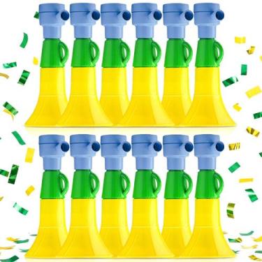 Imagem de Kit 12 Vuvuzela Corneta N2 De Assoprar 19 Cm Verde Amarelo Torcida Cop