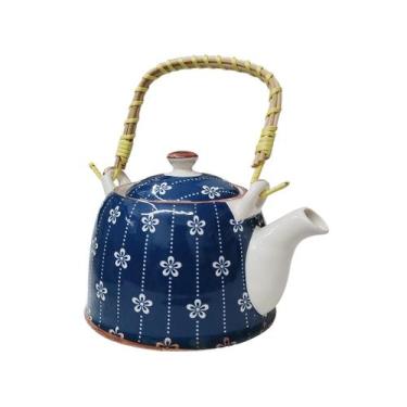 Imagem de Bule de Porcelana Com Infusor Inox Chaleira Chá 900ml COR:Flor Azul - 