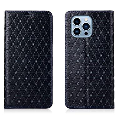 Imagem de LAHappyL Capa para iPhone 13 Pro Max/13 Pro/13/13 Mini, capa carteira flip de couro legítimo com suporte para cartão e suporte de bolsa de adsorção magnética oculta, azul, 13 Pro 6,1 polegadas