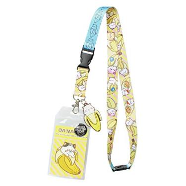 Imagem de Porta-crachá com cordão de identificação Bananya com pingente de borracha de 5 cm e adesivo colecionável
