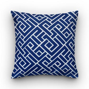 Imagem de Capa de almofada VivaIN veludo geométrico azul com branco