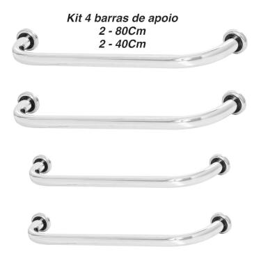 Imagem de Kit 4 Barras De Apoio De Segurança Para Banheiro 40cm E 80cm