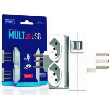 Imagem de Carregador 2 Usb e 2 Tomadas Branca Bivolt Daneva