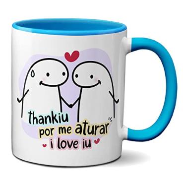 Imagem de Caneca Flork Namorados Fofos Thankiu Por Me Aturar I Love Iu (Azul)