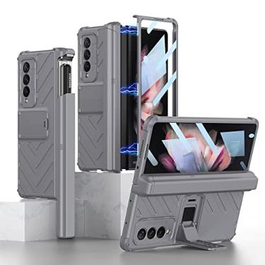 Imagem de For Z Fold 3 Case, Galaxy Z Fold 3 Case with Pen Holder & Built-in Screen Protector, Hinge Protection & Kickstand with Magnetic Protective Heavy Duty Case for Samsung Galaxy Z Fold 3 5G (Gray)