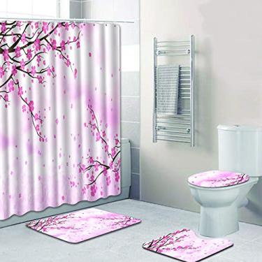 Imagem de 4pcs Barthroom Tapete Set Cortina de Chuveiro Impermeável e Conjunto de Tapete de Banho Tapete de Flor Tapete Higiênico Acessórios para decoração de casa Tapetes de quarto, 4148,50x80 40x50 35x45