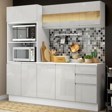 Imagem de Cozinha Compacta 100% MDF Madesa Smart 190 cm Com Armário, Balcão e Tampo - Frentes Branco Brilho