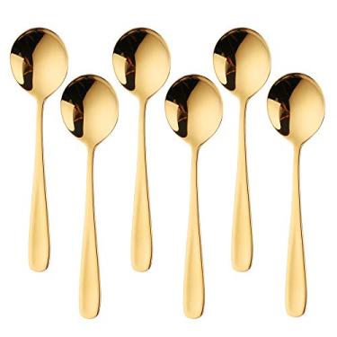 Imagem de Buyer Star - Conjunto de 6 colheres redondas de sopa, 17,78 cm, aço inoxidável, moderno, dourado