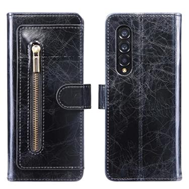 Imagem de YINGDAFENG Capa carteira para Samsung Galaxy Z Fold 4, capa flip de couro com zíper magnético à prova de choque com suporte de slot para cartão e proteção da câmera interna de PC, preta