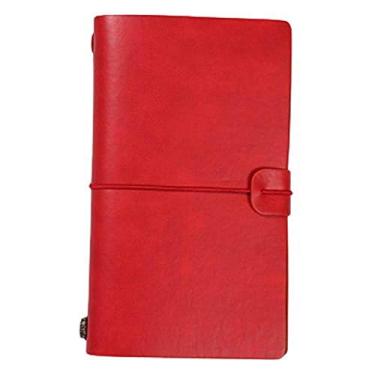 Imagem de Capa de couro falso Diário de viajante Diário de folhas soltas Caderno porta-canetas Livro de registro Papelaria Estudantes Cadernos Agenda, S Vermelho, 1 PCS