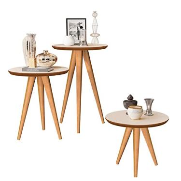 Imagem de jogo 3 mesas retrô pés palito, centro, lateral e apoio california - off white/freijo