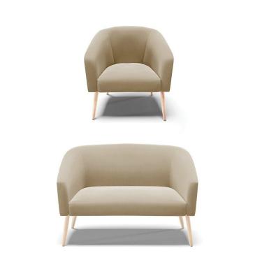 Imagem de Kit Namoradeira 2 Lugares E Poltrona Marrom Rato Pés Palito