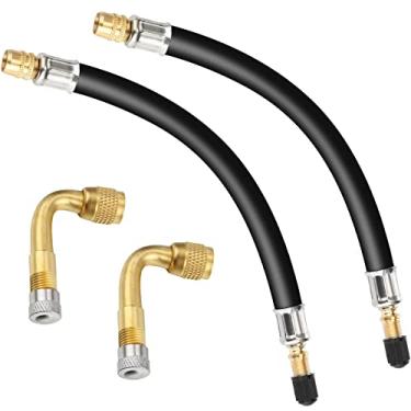 Imagem de Mudder 2 peças de adaptador de extensão de válvula de pneu flexível de 20 cm e 2 peças de adaptador de extensão de válvula de pneu de 90 graus para veículos universais, trailers, caminhões,