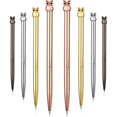 Imagem de Outus - 8 peças de canetas esferográficas de metal de coruja, artigos de escritório de papelaria escolar, artigos fofos de Páscoa, tinta preta (4 cores)