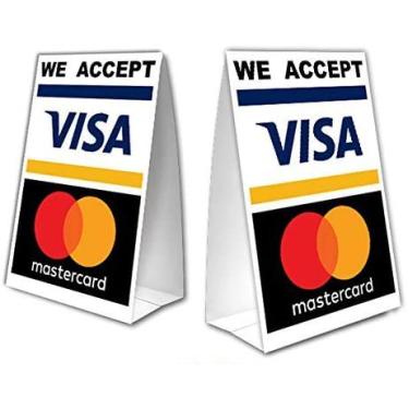 Imagem de Aceitamos barraca de mesa de cartões de crédito com revestimento UV – MasterCard e Visa – 2 unidades