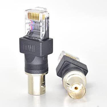 Imagem de Conector acoplador de barril coaxial adaptador BNC fêmea para macho RJ45 2 peças