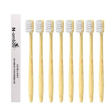 Imagem de Escova de dentes super macia Bamoo escova de dentes 10000 cerdas nano brancas cerdas extra macias pacote com 8