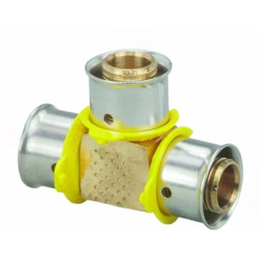 Imagem de Viega 94084 PureFlow Zero Lead Bronze PEX Press Tee com 3,8 cm x 3,8 cm x 2,5 cm x prensa, pacote com 5