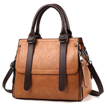 Imagem de Bolsa feminina de mão superior bolsa de couro grande transversal moda feminina bolsa de ombro bolsa com zíper, Marrom