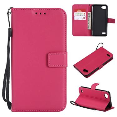 Imagem de Capa flip para LG Q6, para LG Q6 capa tipo carteira, slots para cartão fecho magnético, couro PU protetor [TPU à prova de choque] capa flip w alça de pulso cordão capa traseira do telefone (cor: rosa vermelha)