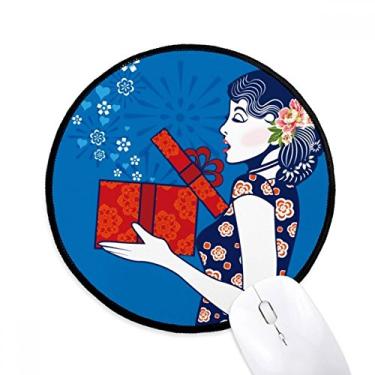 Imagem de DIYthinker Tapete de mouse feminino azul cultura chinesa mesa escritório tapete redondo para computador