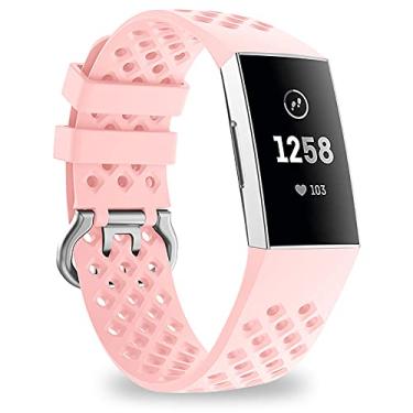 Imagem de TECKEEN Pulseira de silicone de 23 mm para Fitbit (Charge 3 4), rosa, Pulseira