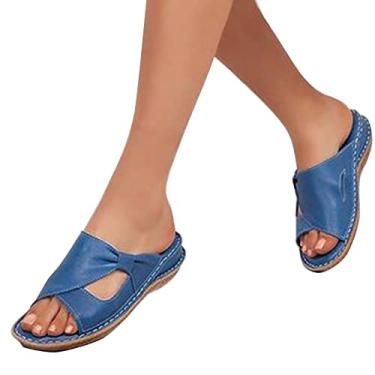 Imagem de Sandálias femininas casuais de verão chinelos de caminhada de salto plano praia femininos chinelos rasos sapatos de praia retrô, 34, 35 EU/4 EUA