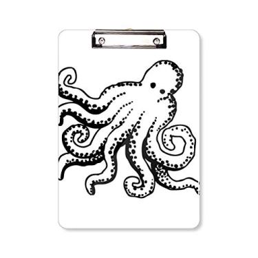 Imagem de Quadro de prancheta com ilustração de desenho de polvo Marine Life A4
