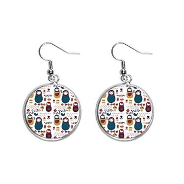 Imagem de Pôster de flores de bonecas russas russo Matryoshka brinco de prata pingente de orelha joia feminina